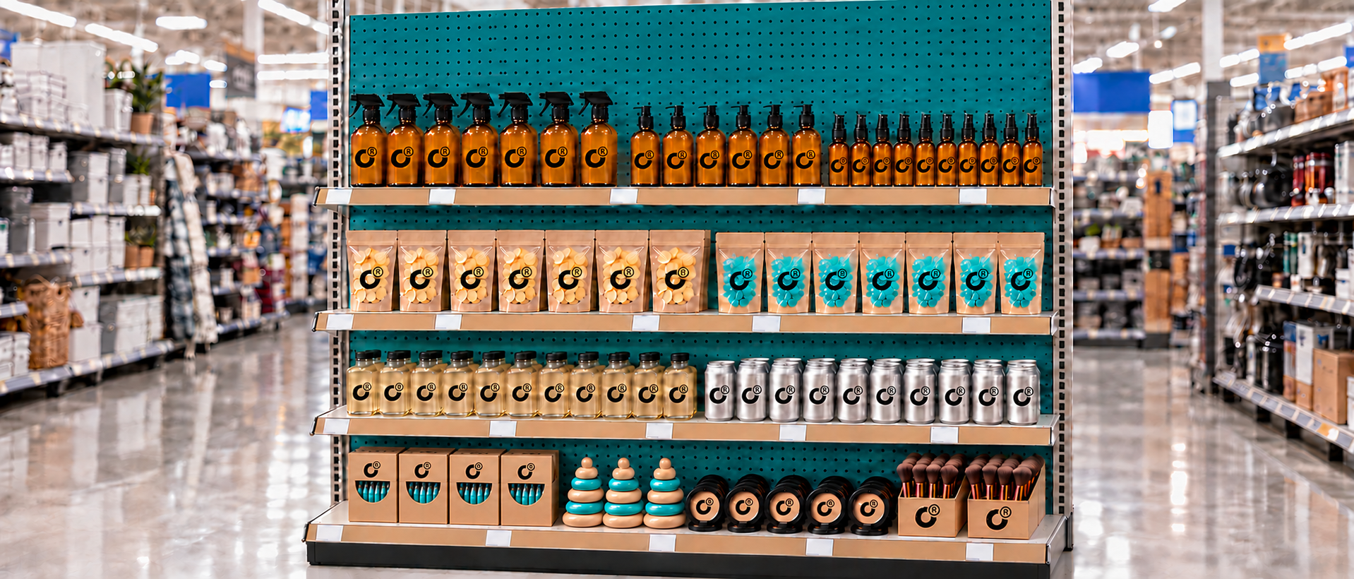 Canvas Retail products organized on a big-box retail shelf